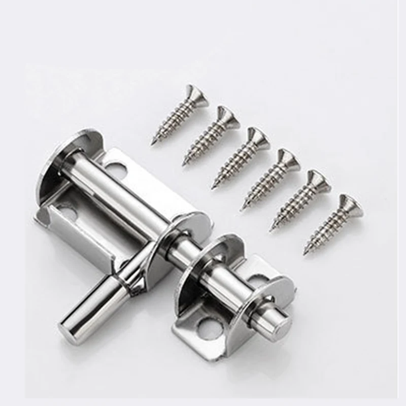 Door Latch 1Set Silver Stainless Steel Door Latch Solid Sliding Bolts Latch Hasp Home Hardware Gate Safety Toilet Door Lock