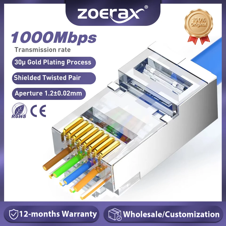 Cat 6 Connector Shielded RJ45 PassThrough Cat6 Connectors 50 Pack - Kinoth  Easy And Fast Termination Stp Gold Plated 3 Micron 3 Prong Modular Plug  8p8c Ends For Cat6 Cat5e Ethernet Cable