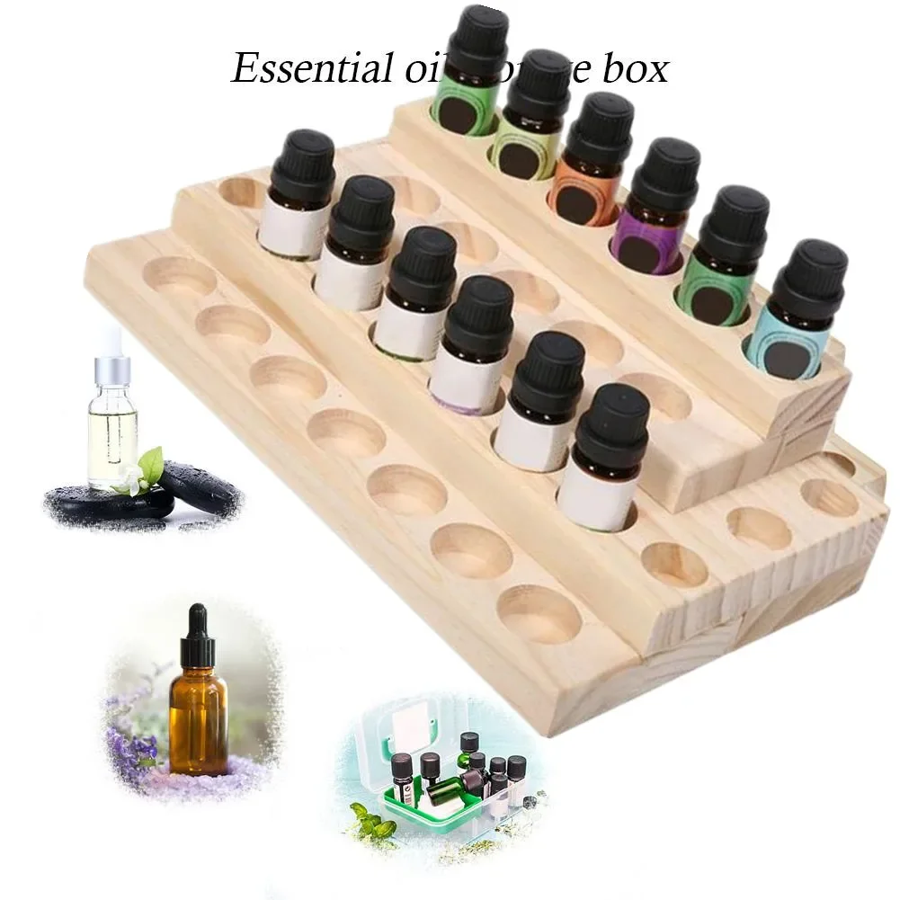 

30 Slots Desktop Storage Rack Stepped 4-Layer Wooden Essential Oil Storage Box Solid Wood Shelf Storage Organizer Display Stand