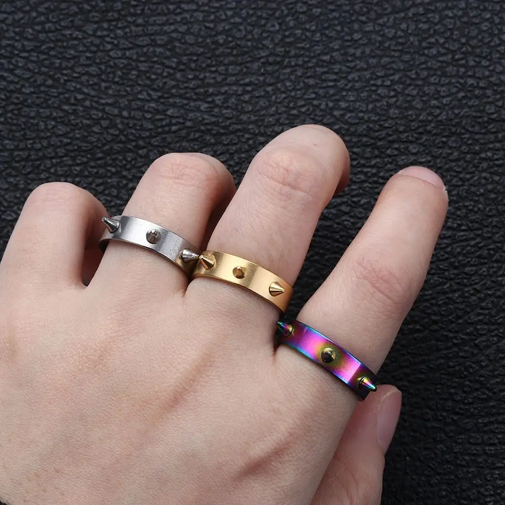 Stainless Steel Ring 1PC Gothic Punk Self-defense Metal 3 Thorn Spiked Jewelry