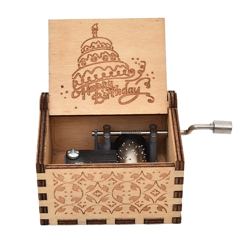 Wooden Music Box Girl Birthday Gifts For Girlfriend Happy Birthday To You Theme UV Painting Diy Home Accessories Decor Garden 5