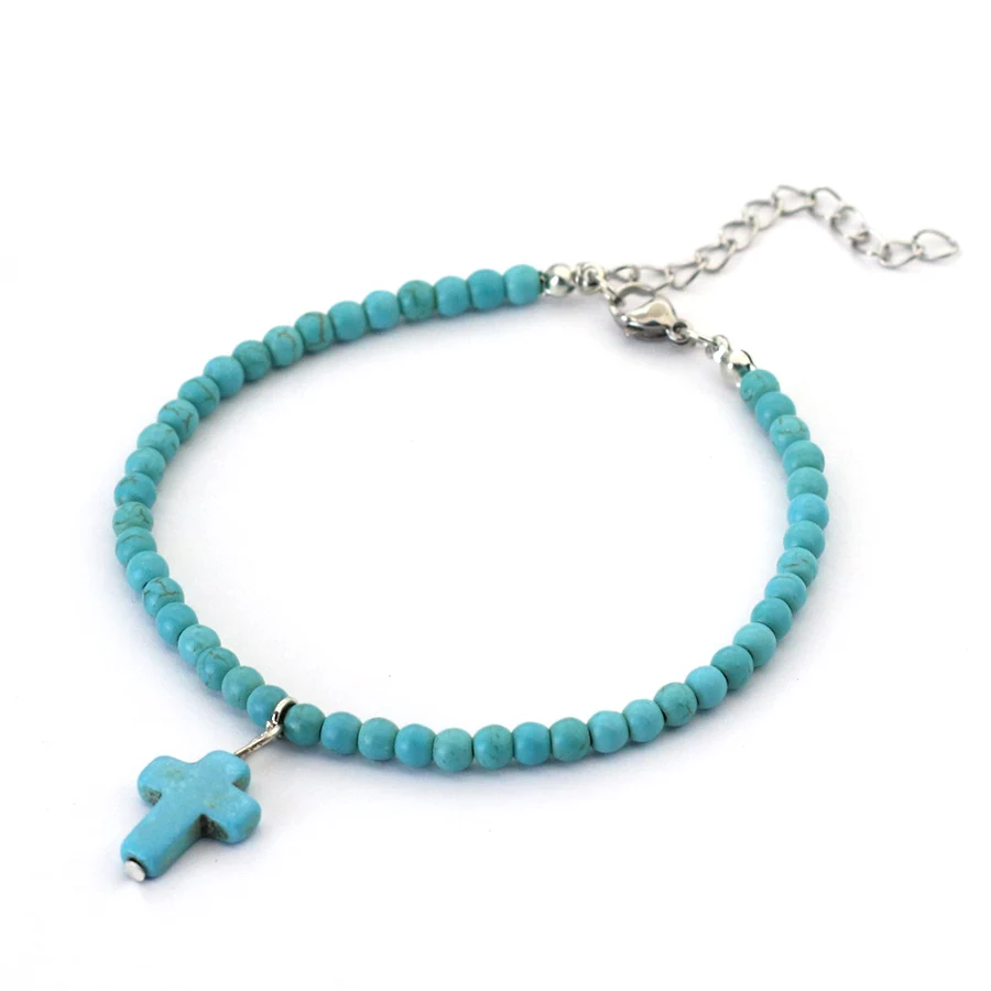 Natural Red White Blue Howlite Stone Anklet Adjustable Beach Surfing