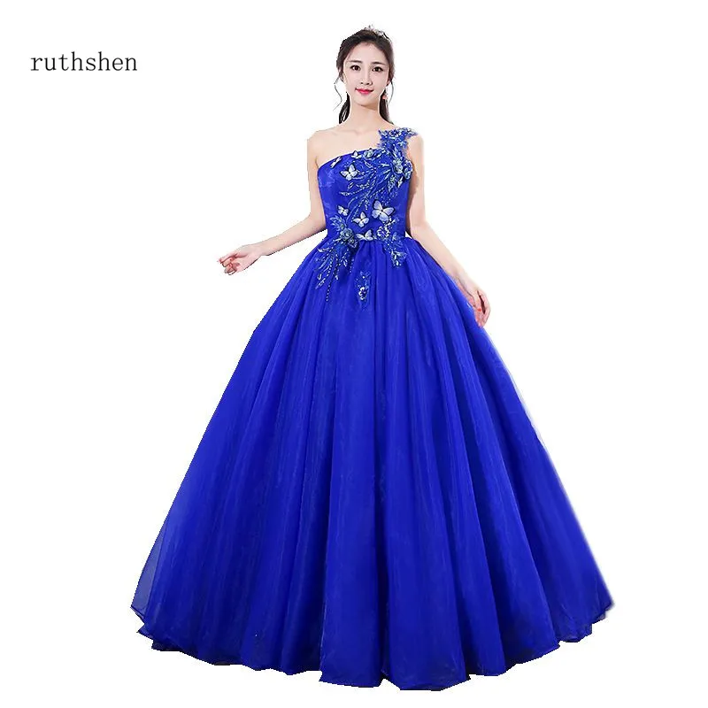 ruthshen Elegant Vestidos De 15 Anos One Shoulder Royal Blue / Orange Quinceanera Dresses Party Prom Gowns