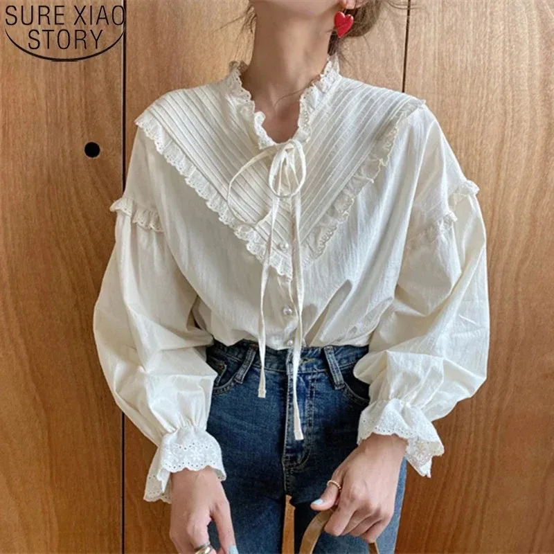 New Autumn Women's Clothing Semi-turtleneck Lace-up Women's Cardigan Shirt Button-down Single-breasted Casual Office White Top