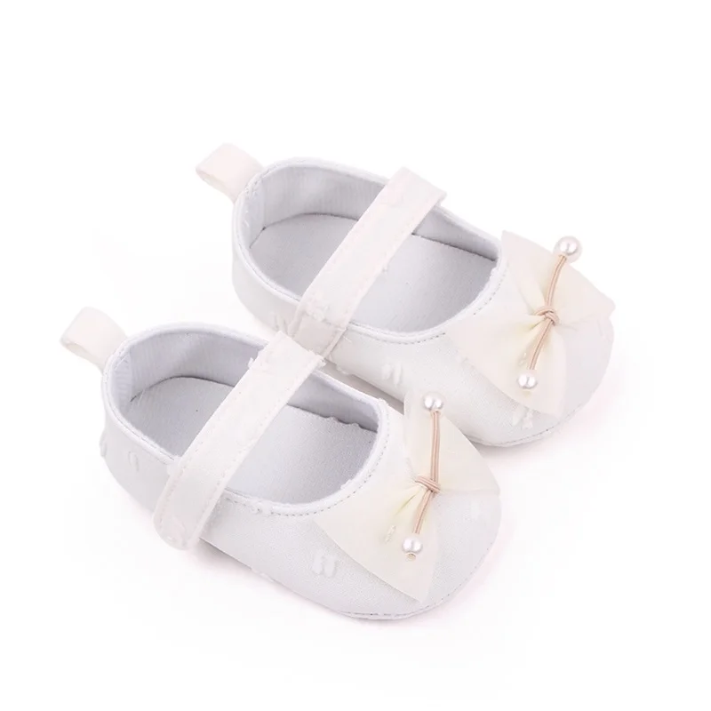 0-18months Baby Girls Bowknot Flats Soft Sole Shoes Non-Slip Princess Wedding Dress Walking Shoes For Newborn Girls 3