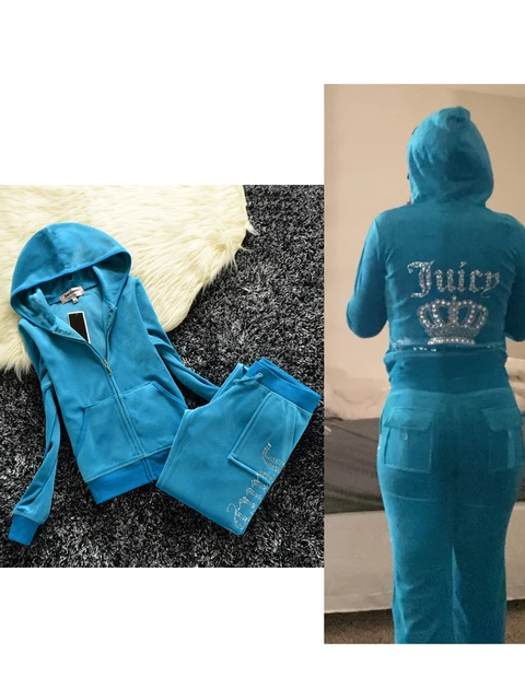 YICIYA Juicy Tracksuit Spring/Fall 2022 Women's Brand Velour Tracksuit Suit Women Velvet Zipper Sweatshirt And Pants Fat Sister blue set