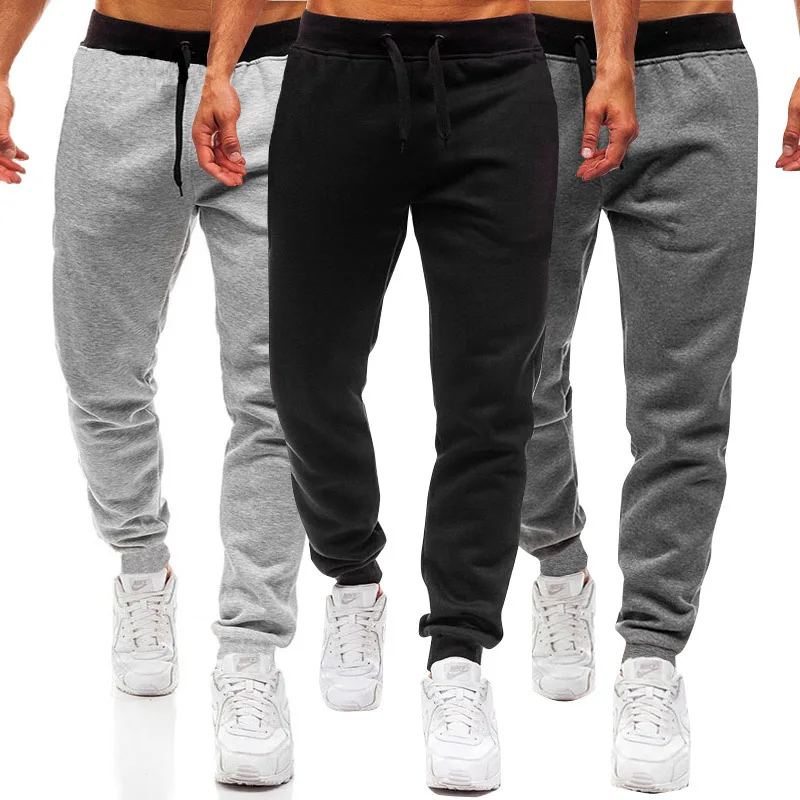 Men's fitness pants, men's large size casual pants, solid color, European and n sports pants
