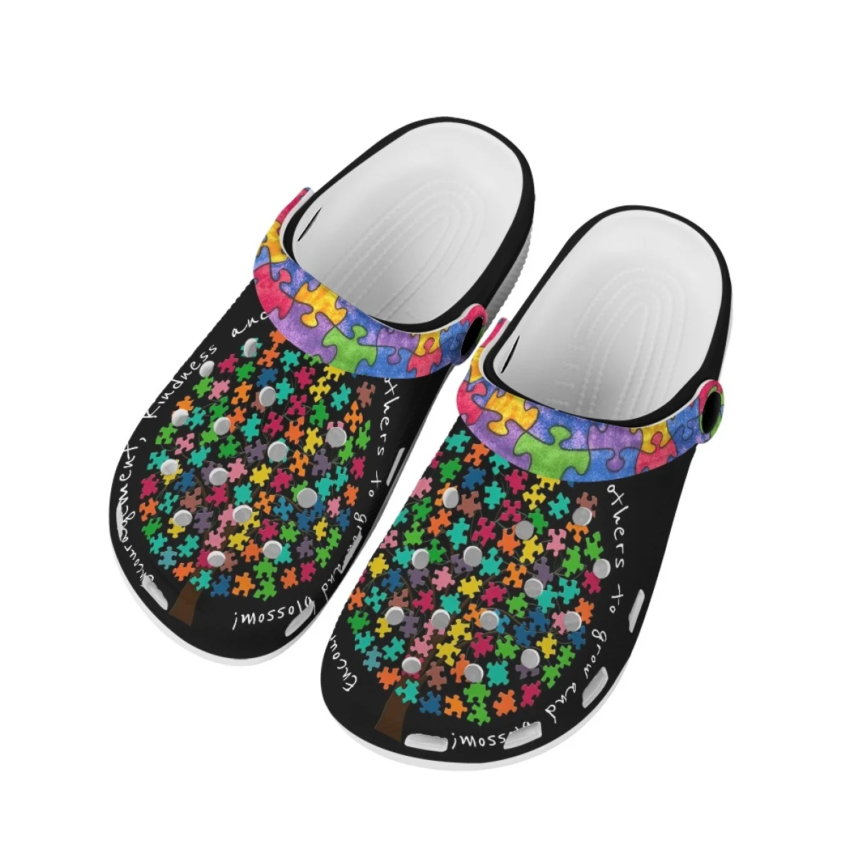 Fashion Women's Clogs Slippers Hole Shoes Summer Outdoor Autism Awareness Design Casual Flat Walking Shoes Beach Adult Sandals