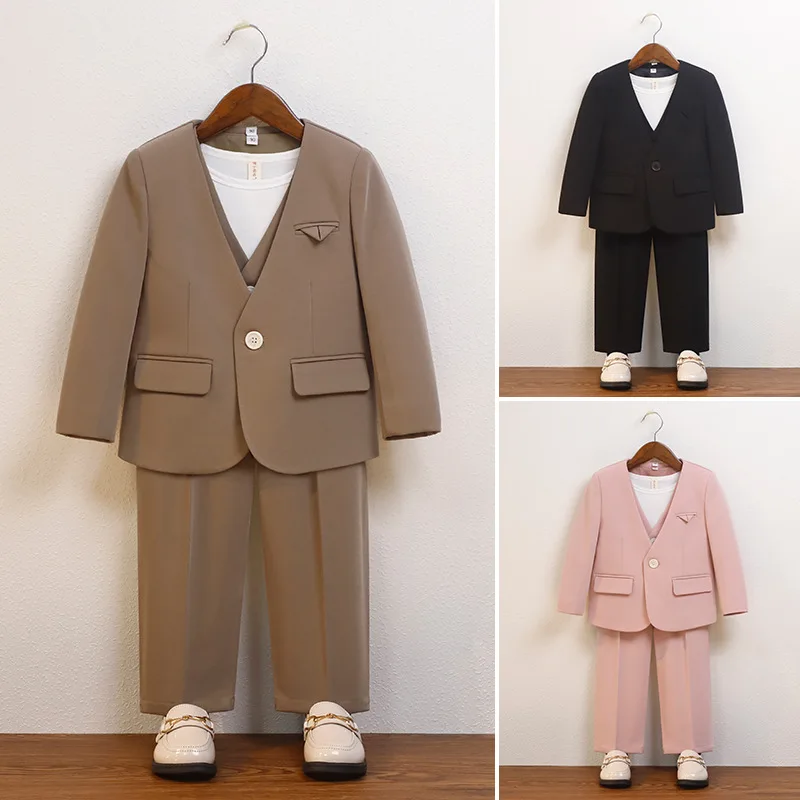 

Boys Girls Oguri Shun Suit Kids Jacket Vest Pants Necklace 4PCS Ceremony Tuxedo Dress Children Photograph Performance Costume