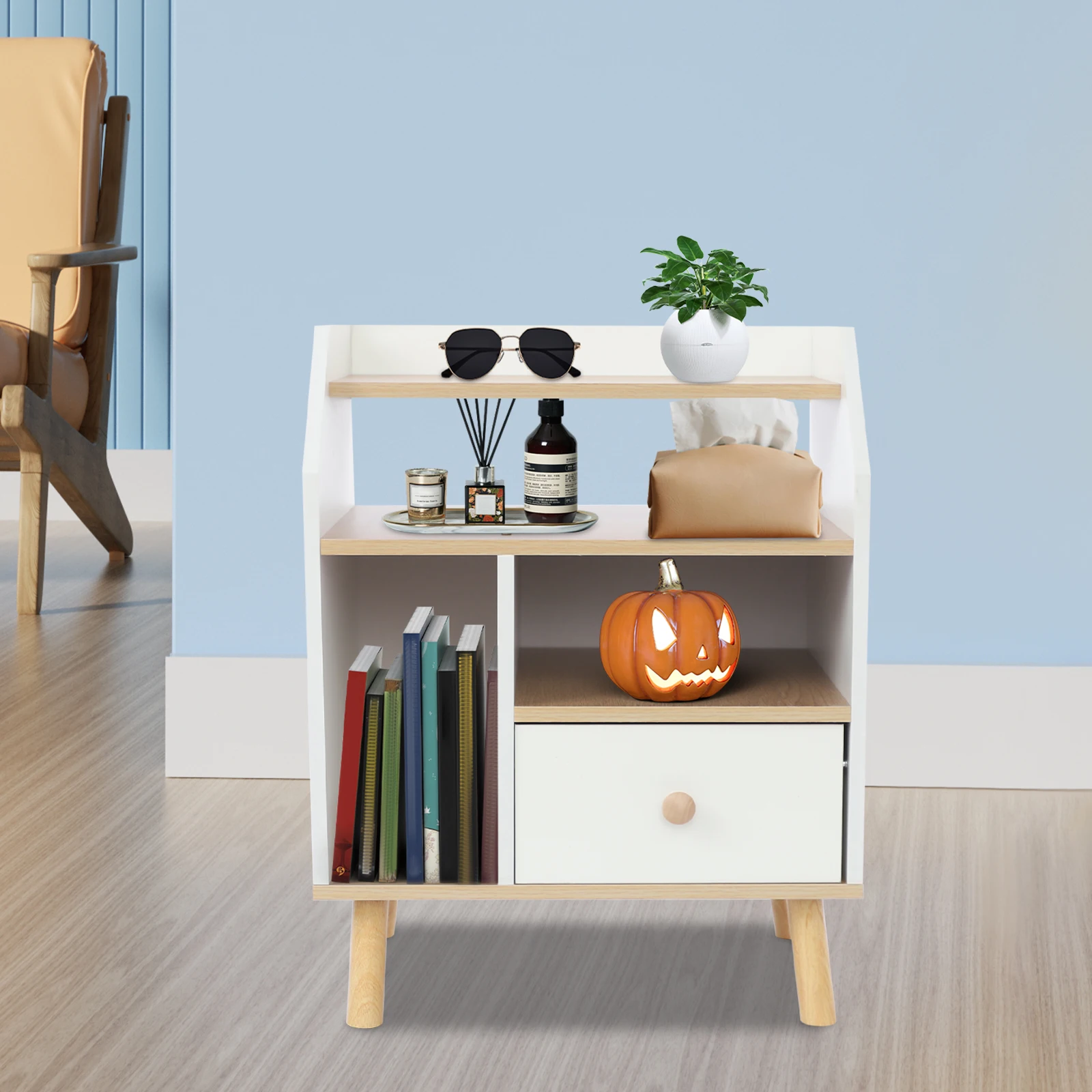 Moderner rechteckiger Nachttisch, Nachttisch für Schlafzimmer, Wohnzimmer, Büro, Nachttisch mit Schublade – Detail 1