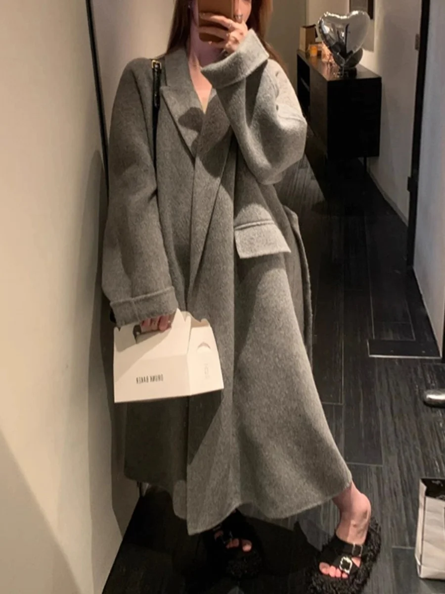 

Black Brother's Same Style Fengshen Korean High Count Camel Fleece Outline Double sided Cashmere Coat for Women's Autumn and