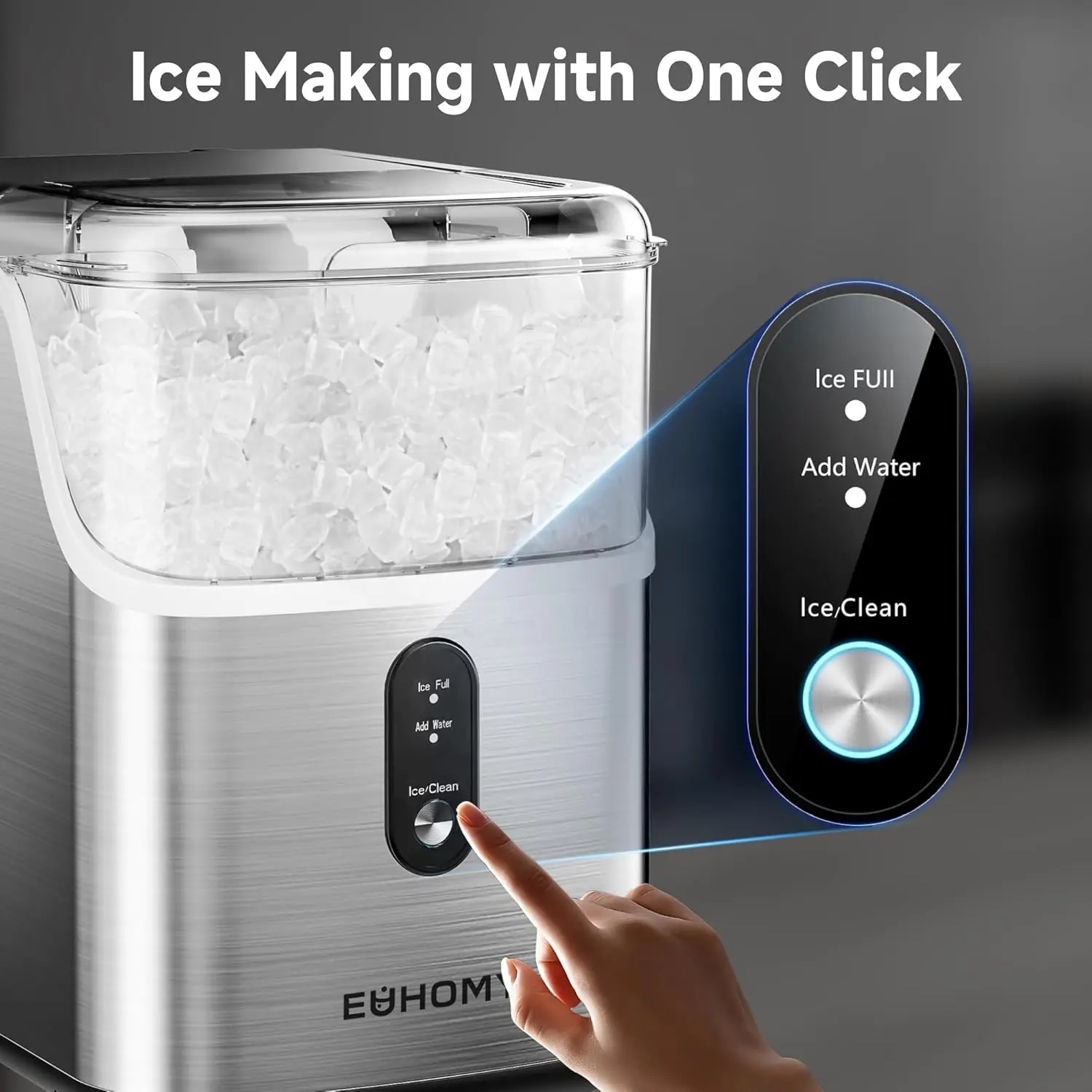Nugget Makers Countertop, Pebble Maker Machine with 34lbs/24H Soft , Self-Cleaning Sonic Ice Maker with Ice Scoop&Bas 4