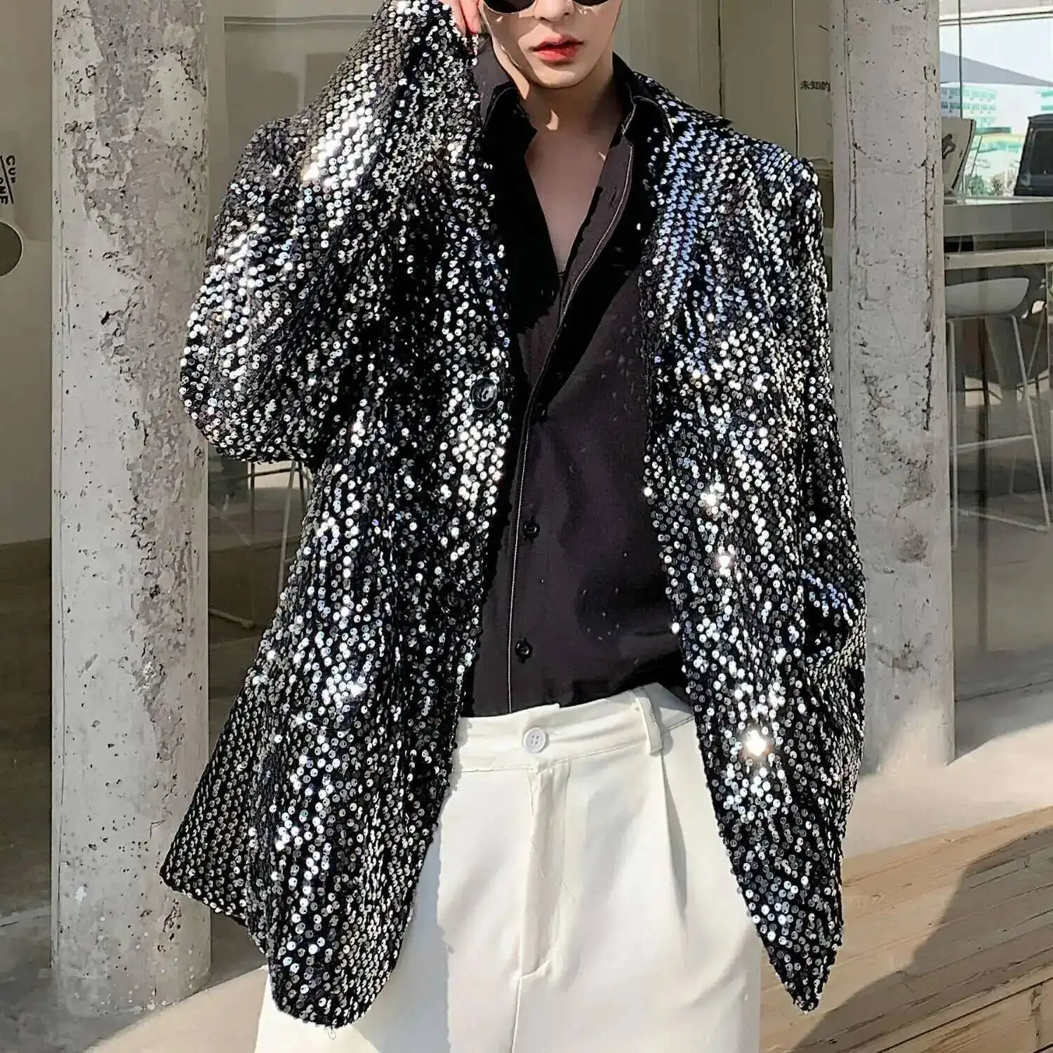 Sequin Blazer Hombre Stage Show Blazer Jacket Outerwear Men