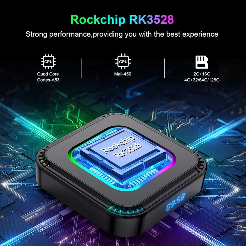 음성 미디어 플레이어 스마트 TV 박스, 안드로이드 13, RK3528, HDR10, 8K RGB 라이트, BT 5.0, 와이파이 6, 4 + 32G