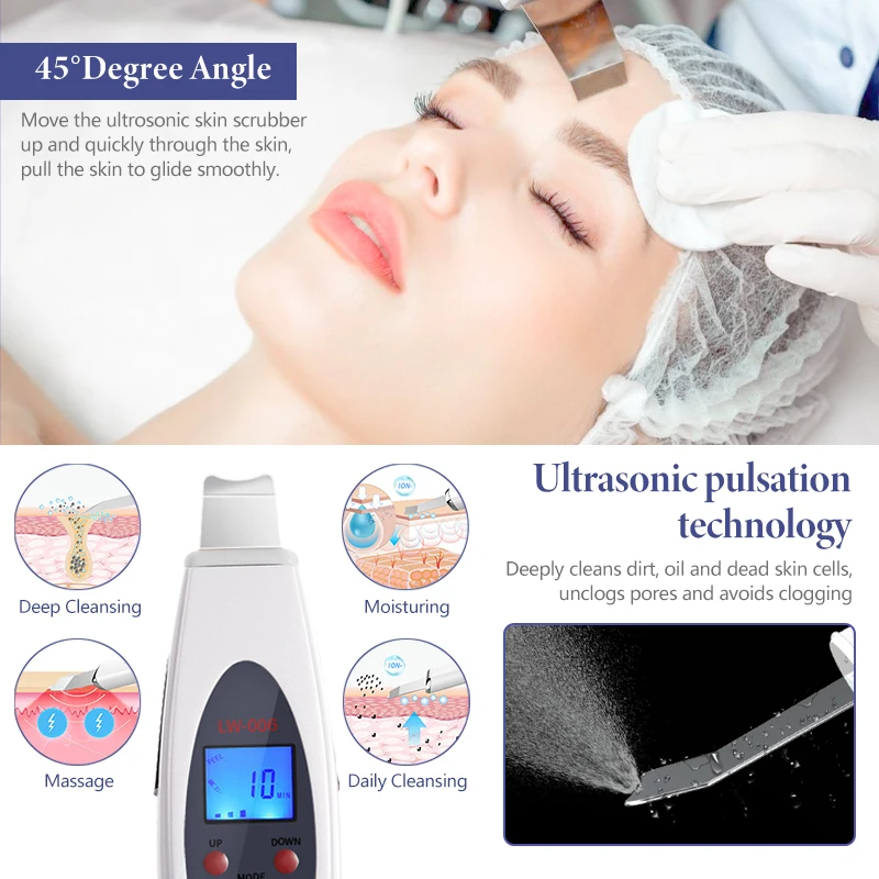 Facial Cleaner Facial Scrubber Ultrasonic Skin Scrubber Deep Face Cleaning Machine RemoveFacial Massager Ultrasound Peeling Clean Tone Lift LW006