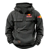 Red Bull Ретро Tough Guy Тяжелая толстовка Мужская толстовка с капюшоном на молнии на флисовой подкладке Утолщенный свободный мужской мотоциклетный пуловер Одежда — изображение 4
