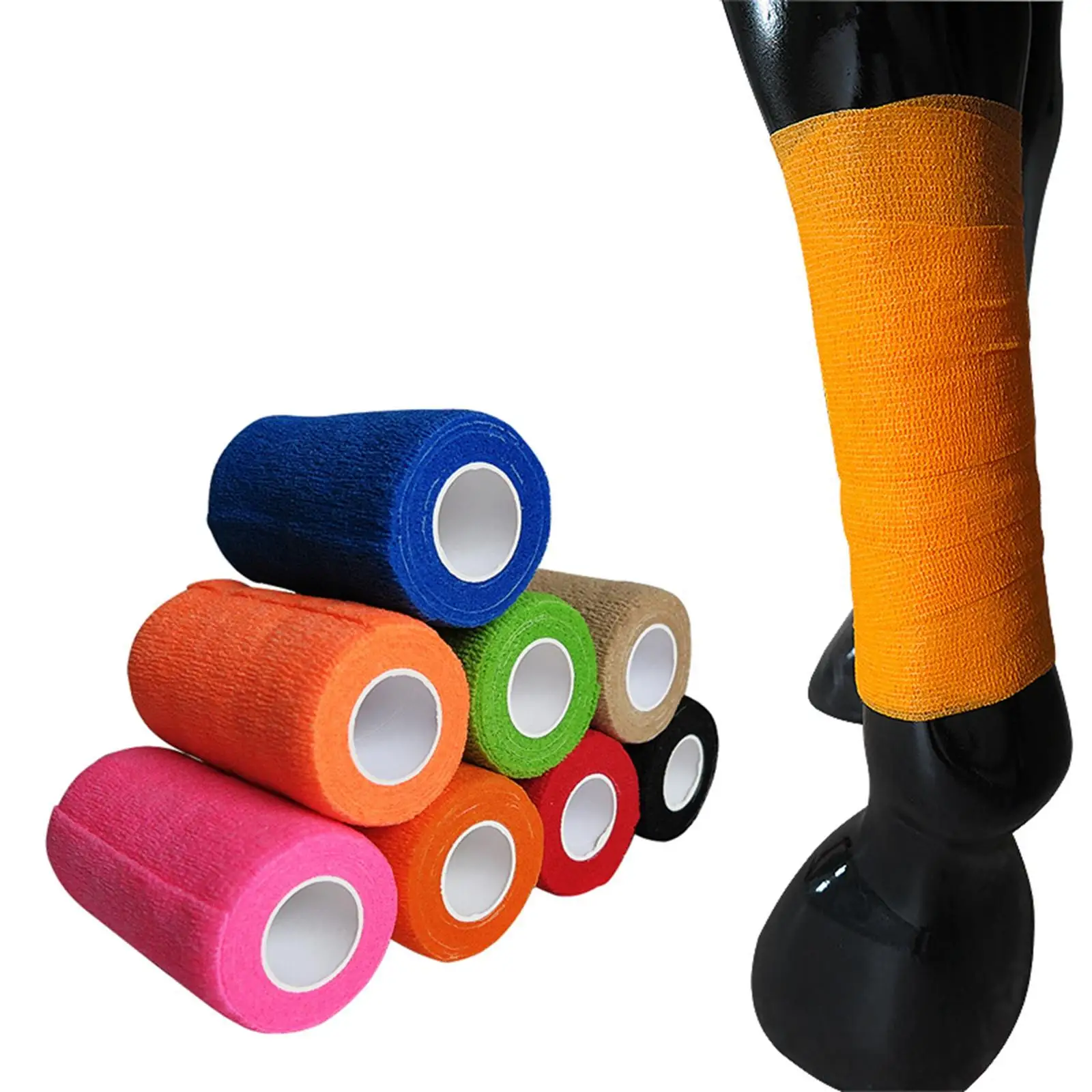 Vet Wrap for Horses 4 inch Wide Non Woven Elastic Breathable Self Adherent Wrap Horse Leg Tape for Horses Pet Cats Knee 3