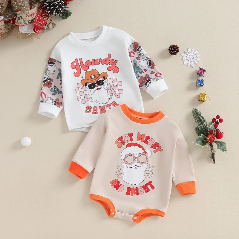 

Рождественский комбинезон Lioraitiin для девочек и мальчиков 0-18 месяцев, 2023-10-06, Осенний комбинезон с длинным рукавом, круглым вырезом и принтом Санта-Клауса, одежда