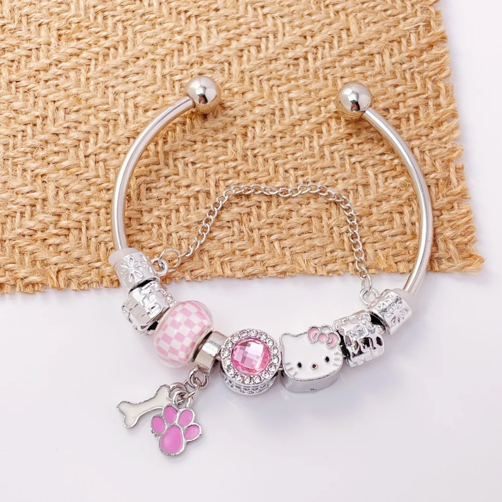 Anime Kawaii Sanrio Hello Kitty Bracelet Charms Metal Beads Making