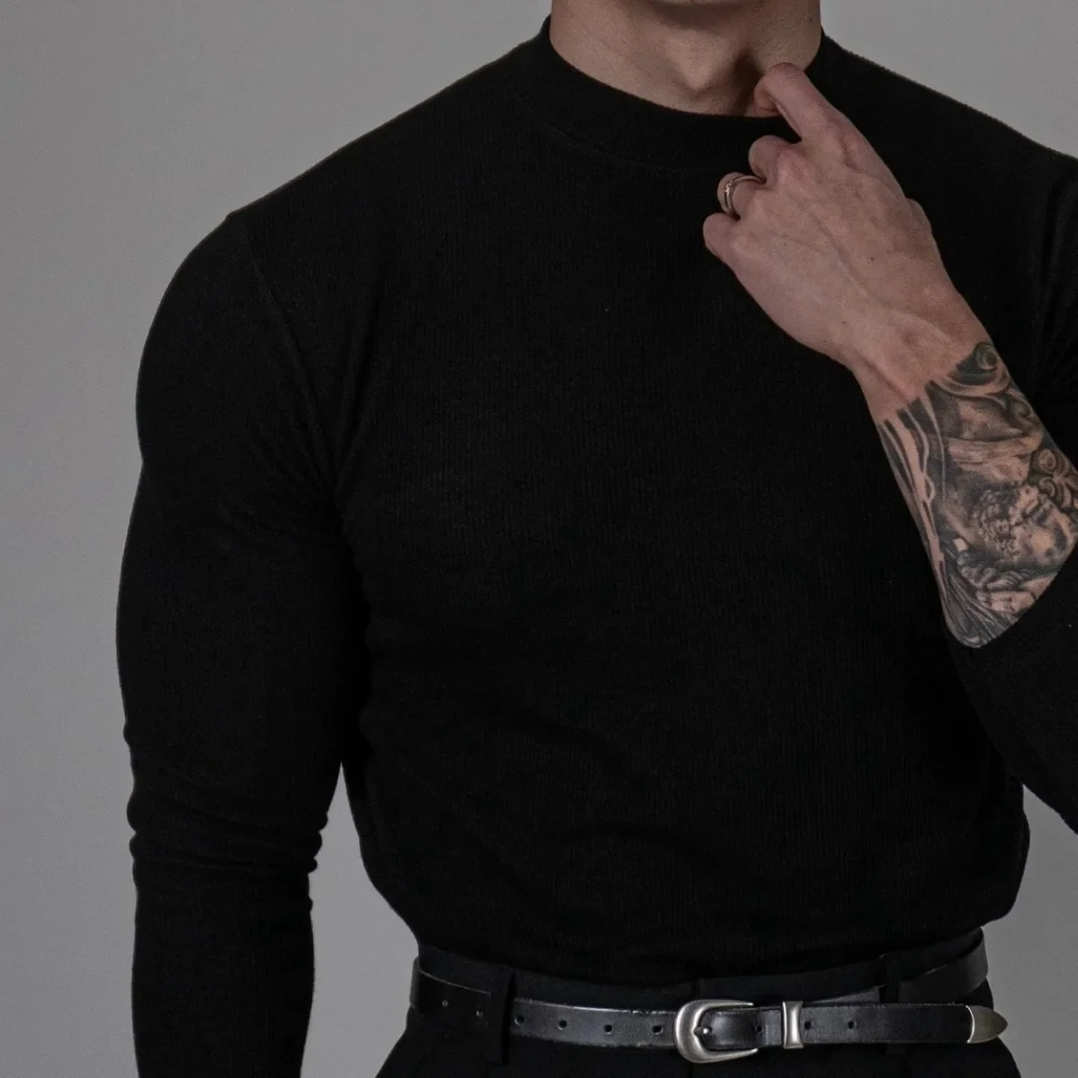 New 280g Long Plush Sports Casual Long Sleeve Men's Polo/Turtle Neck Solid Color Stretchy Outerwear Knitted Base Layer