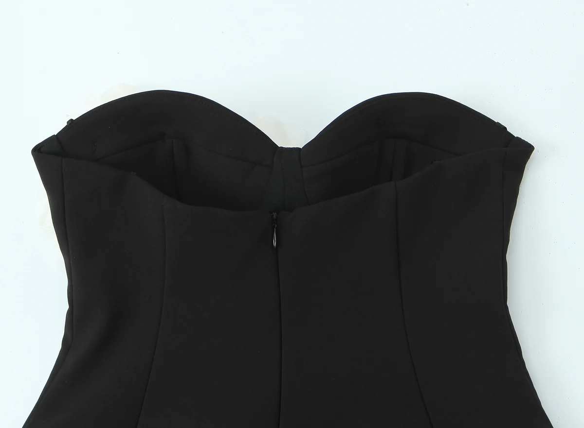 Women Fashion Chic 3D Gauze Flower Strapless Mini Dress Female Elegant Sleeveless Backless Short Dress Lady Evening Party Dress