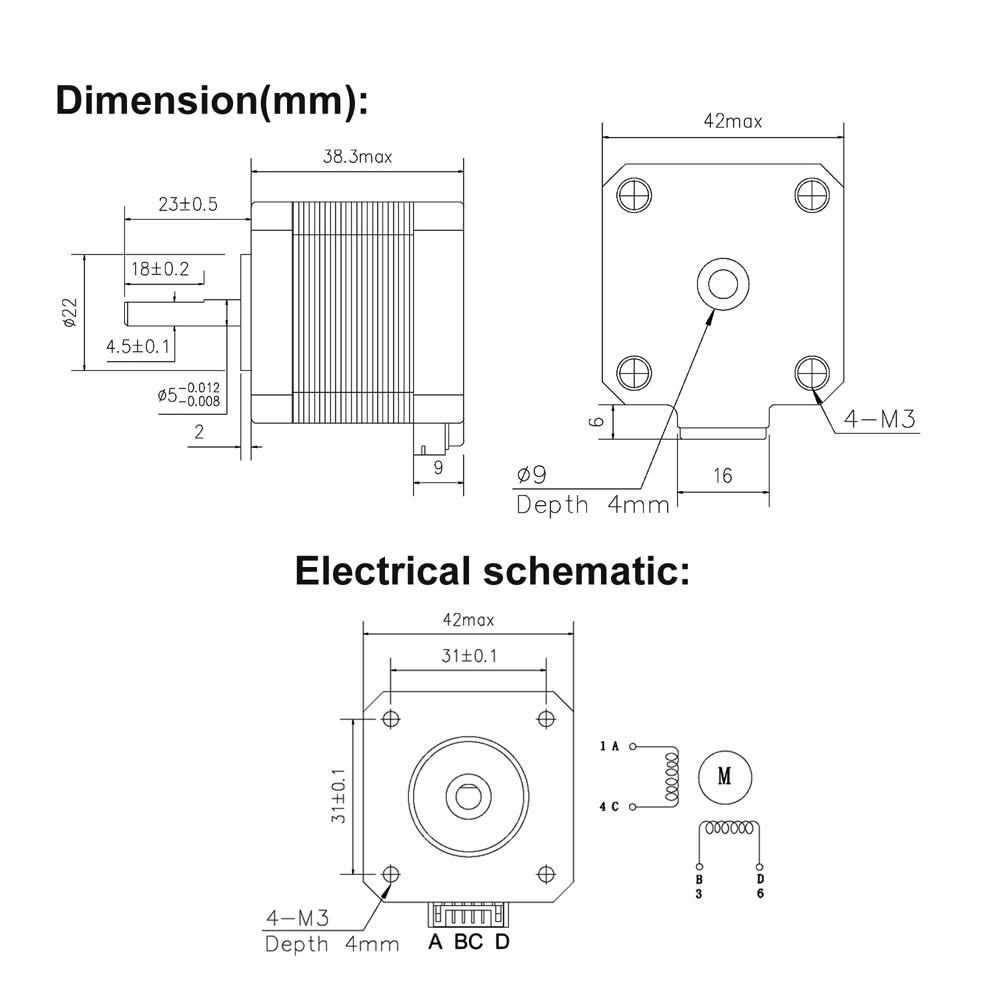 3D Printer Parts 5PCS 17HS4401 0.9&deg; Stepper Motor Nema17 280mN.m 1.3A Higher Precision 4-Lead For 3D Printer CNC Laser Engraver stepper motor