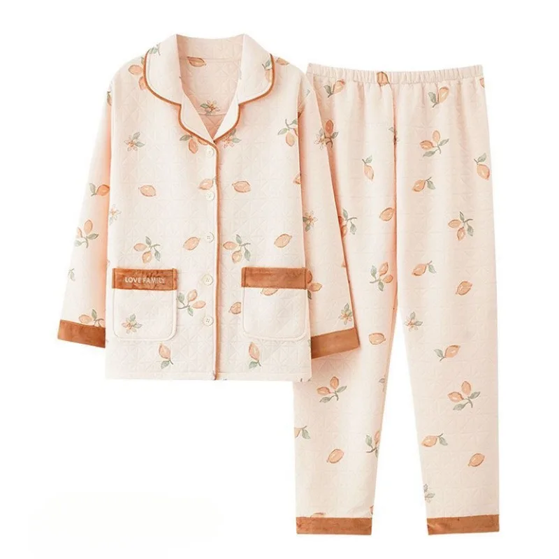 2024 New Autumn Winter Women Three-Layer Air Cotton Pajamas Thickened Thermal Nightclothes Sets Female Casual Homewear Suit