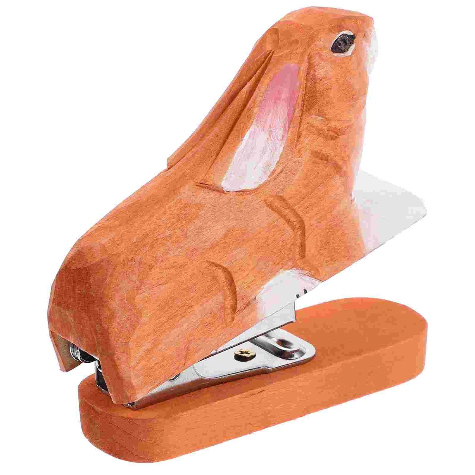 

Mini Wooden Stapler Lovely Animal Shape Stapler Creative Handmade Carved Stapler (Random Style)