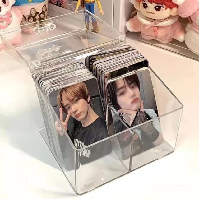 Kpop Photocard Storage Box Transparent Acrylic Photo Card Organizer Compartment Flip Box Card Case Protector Container Korean 3