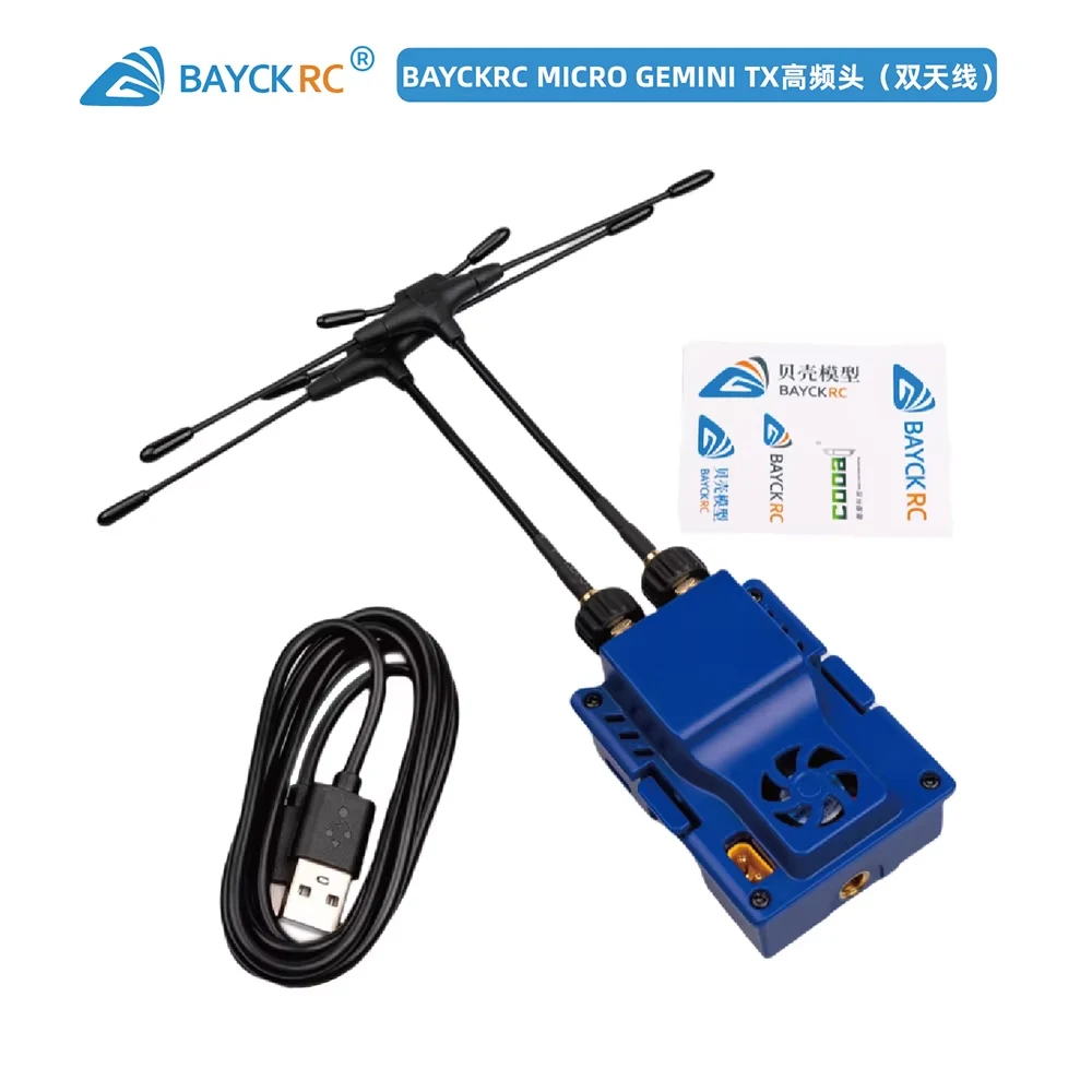 Émetteur ExpressLRS BAYCKRC Micro GEMINI TX installé sur un drone FPV avec câbles de connexion