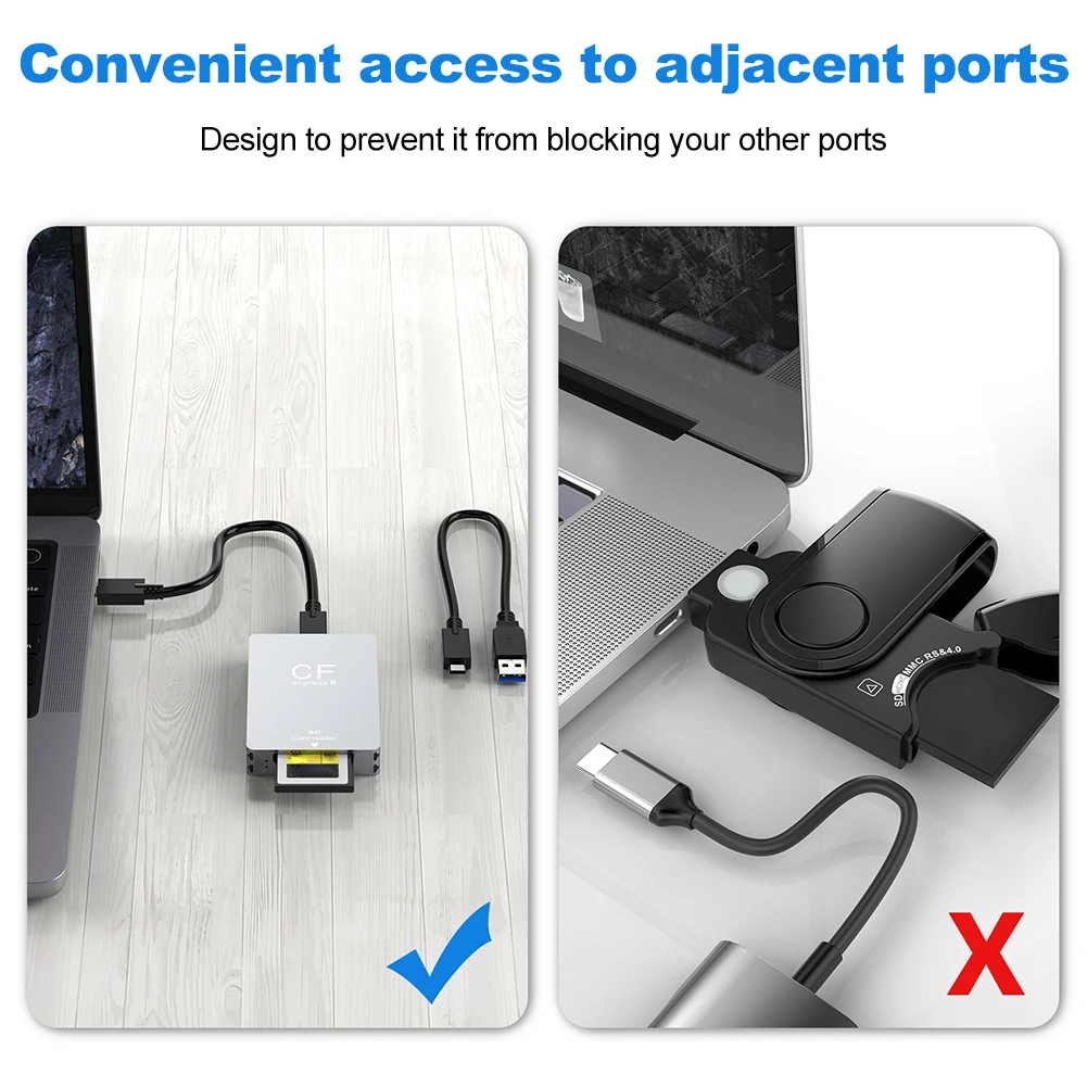 2 in 1 CFexpress B 및 SD 카드 리더기, 메모리 카드 리더기, USB C에서 USB C/A 케이블로 지지대, 안드로이드, 윈도우, 맥 OS SLR용
