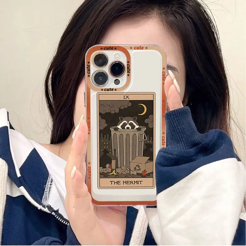 Animal Raccoon Art Tarot Phone Case for iPhone 11 12 13 Mini Pro Max 14 Pro Max Case shell