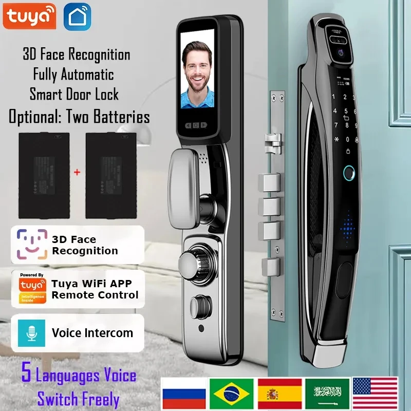 Tuya App 3D Riconoscimento Facciale Smart Door Lock Citofono Vocale Serratura Digitale Videocamera Videochiamata Serratura Automatica