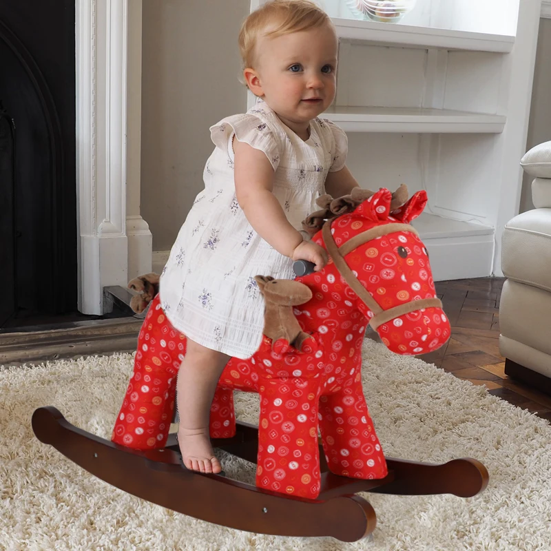 Baby Trojan Solid Wood Rocking chair Horse First Birthday Children's Day Gift Soft Plush Fabric Bunny Rocker