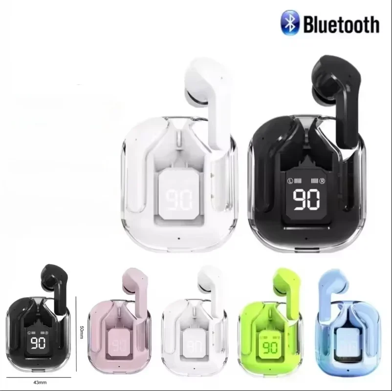 T2 Tws Wireless Bluetooth Headset Earbuds Transparent ENC Power Digital Display Stereo Sound for Smartphones