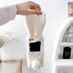 Adorable Fluffy Rabbit Ears Plush Phone Case - Shockproof and Ultra-Soft for Z Flip 4 (Beige)