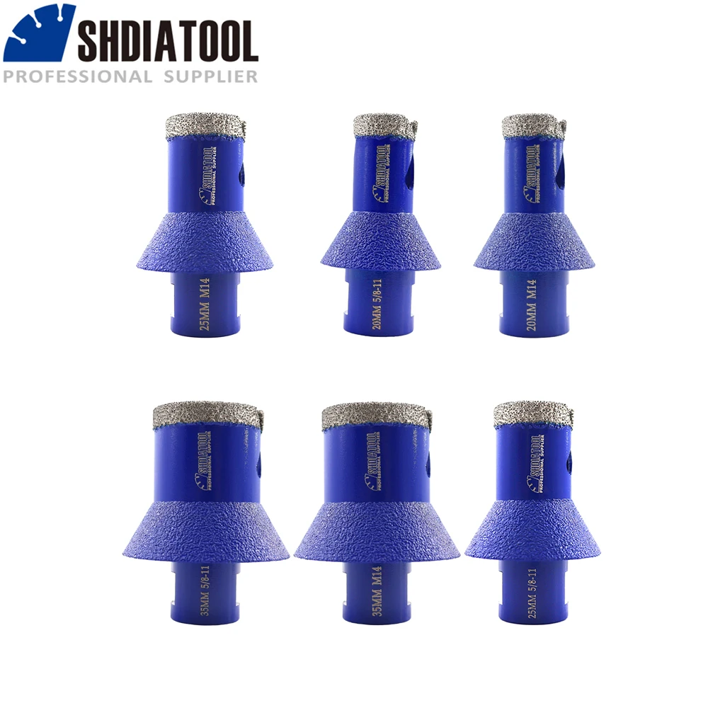 SHDIATOOL 1pc Diamond Vacuum Brazed Chamfering Ceramic M14 5/8-11 Enlarging Grinding Trimming Formed Hole Milling Drilling Bits