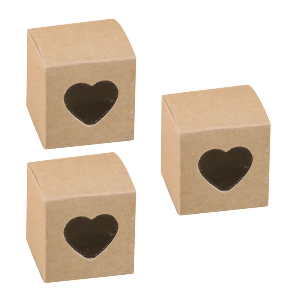 

Square Kraft Paper Box With Window Chocolate Candy Boxes Transparent Heart Shape PVC Window Cupcake Boxes Wedding Party