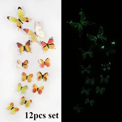 12pcs Glow - in - the - Dark 3D Butterfly Wall Decals - UV Luminous Stickers (YELLOW)