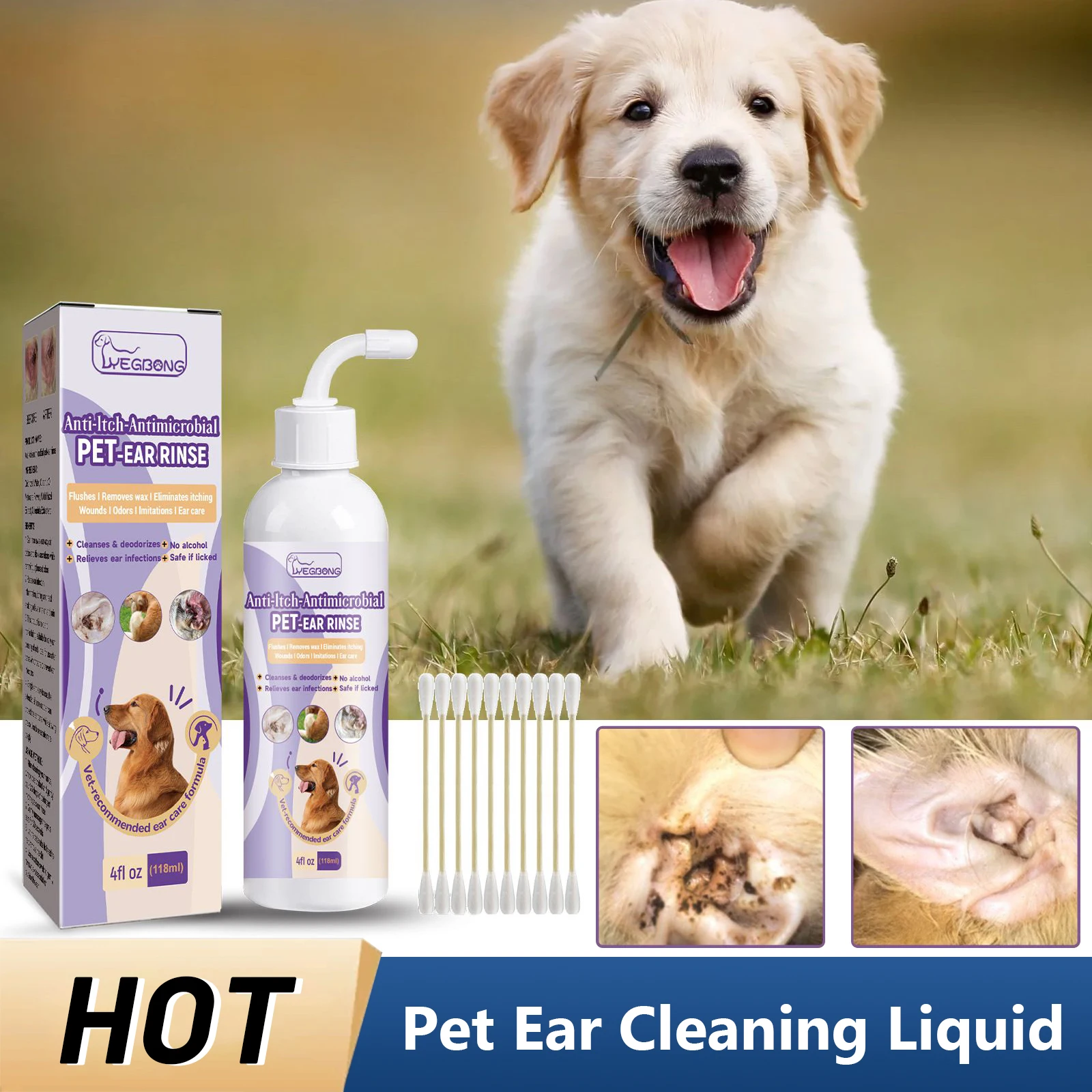 Pet Ear Cleaning Liquid Mite Removal Dissolve Ear Wax Eliminate Odor