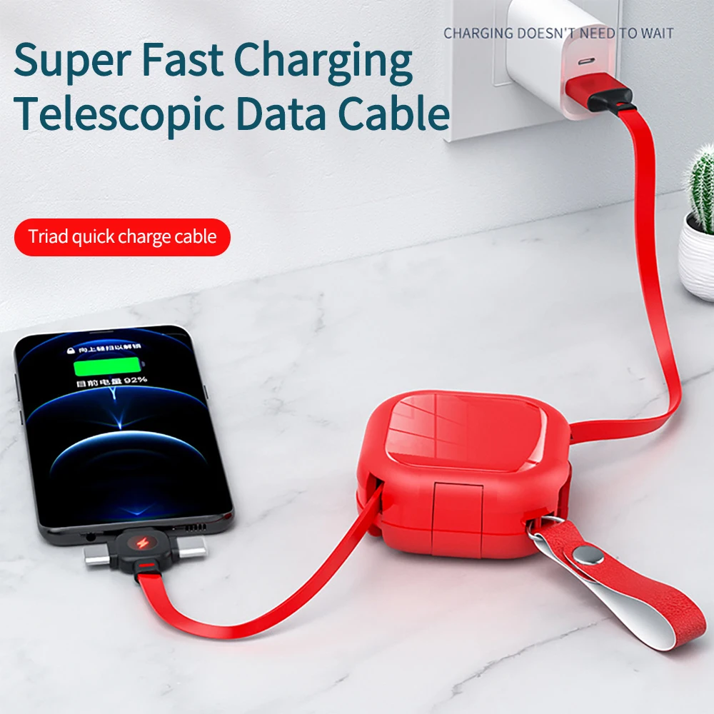 Retractable 3-in-1 USB Charging Cable with Phone Stand - Fast Charging & Data Transfer