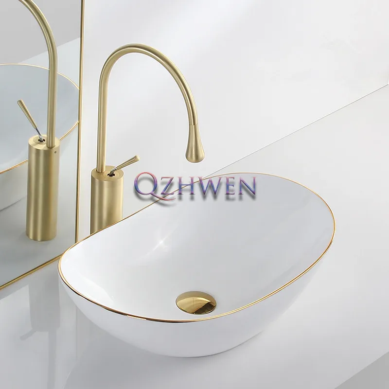 51cm-41cm-43cm-Ceramic-Washbasin-Bathroom-Sink-Gold-rimmed-Countertop ...