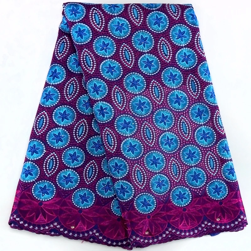 

African Holes Cotton Stones Lace Fabric 2023 High Quality Swiss Voile Embroidery Lace Fabric For Women Wedding Party Cloth Dress