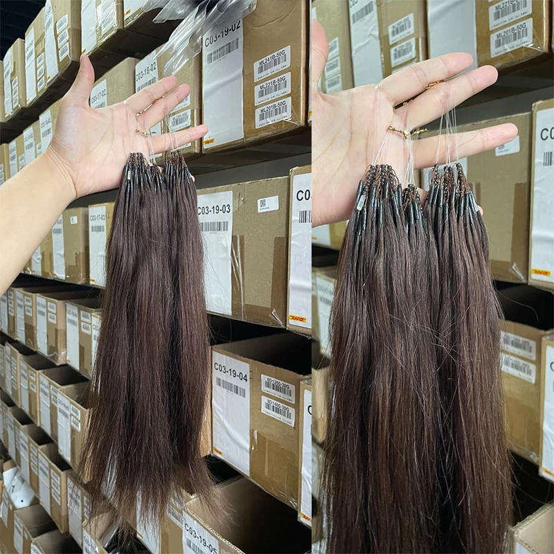2# Human Hair 8D Extensions Darkest Brown Micro Beads Hair 12" 16" 20" Micro Loop Ring 50pcs/pack
