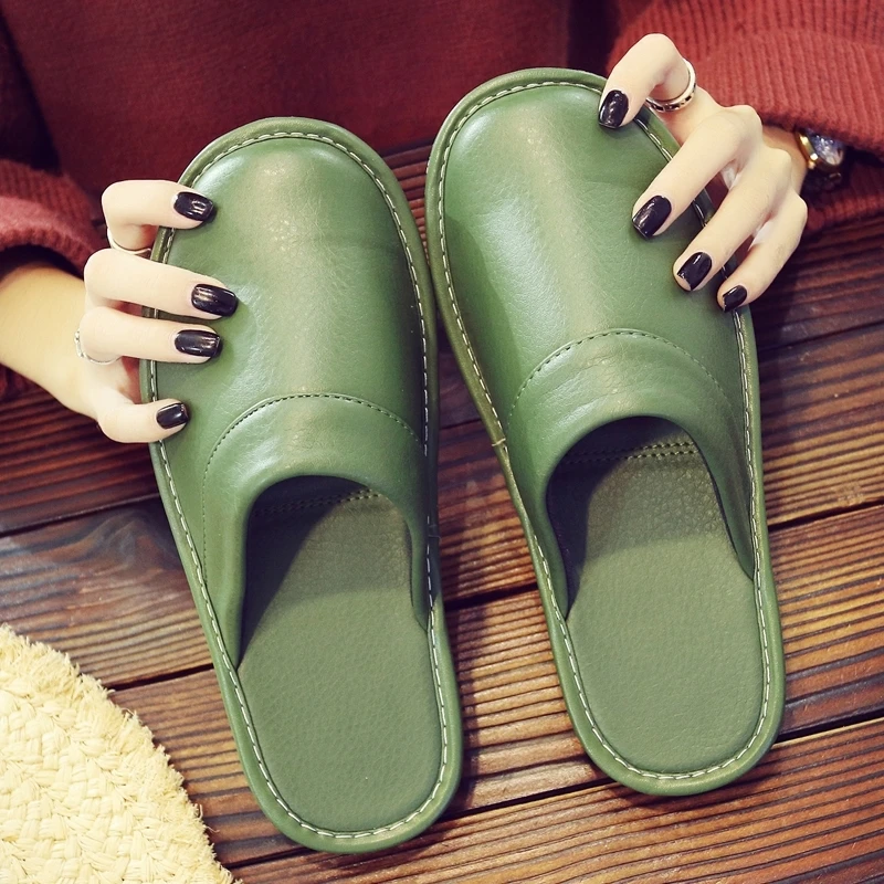 Affordable PU Leather Slipper Men's Home Shoes Winter Waterproof Slippers Unisex Indoor Shoes Room Guest Slipper Man Flip Flops 5