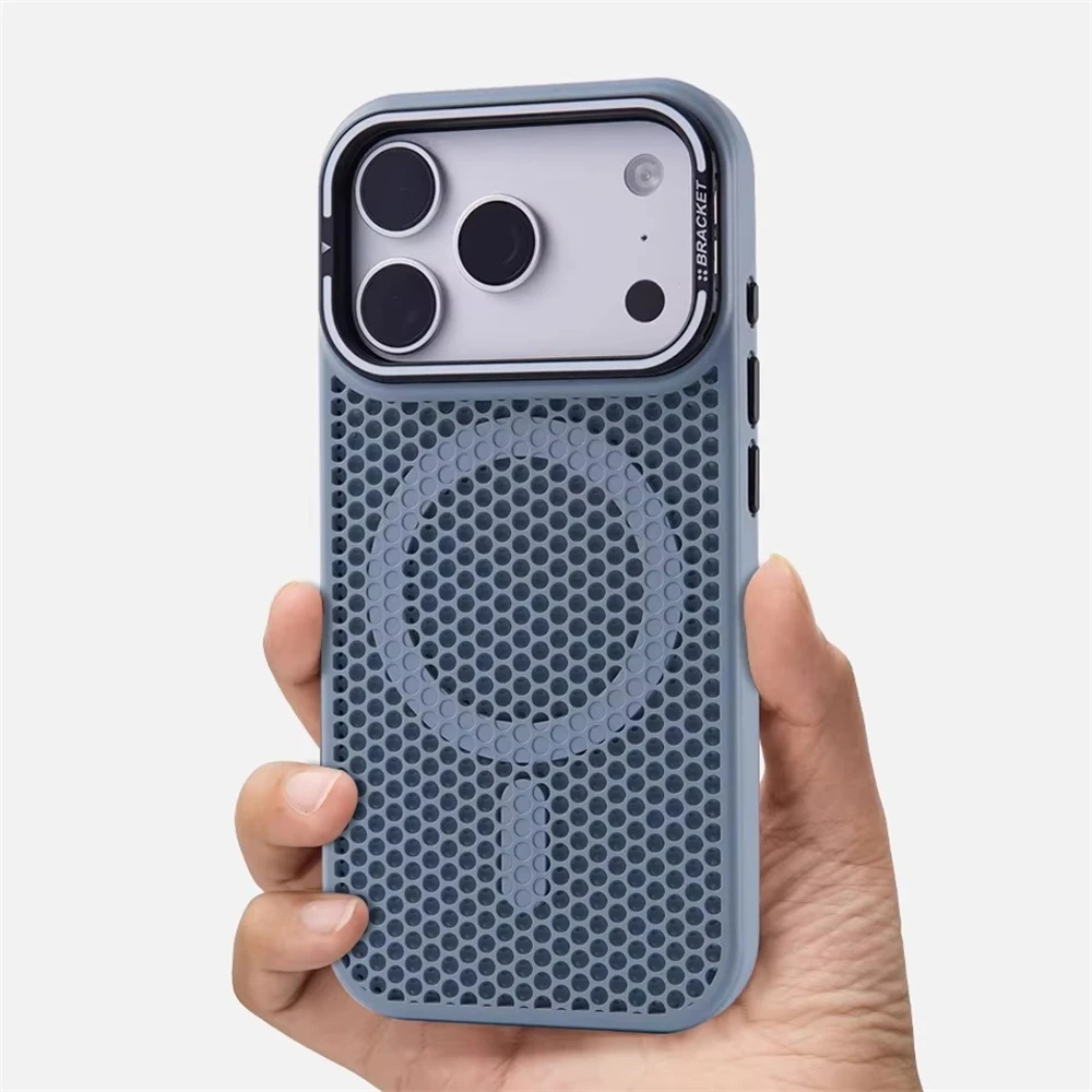 Cellular Grid Cooling MagSafe Case with Wireless Charging and Alloy Lens Holder - Shockproof Cover