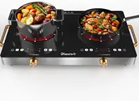 Electric Cooktop 110V - 24 Inch Countertop Electric Stove with Handles 2000W, Two Burner Ceramic Burner with LCD Touch Screen an 1