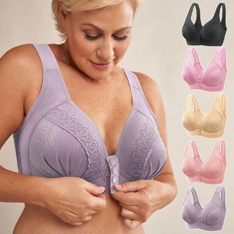 Front Button Breathable Skin Friendly Cotton Bra No Steel Ring Bra Front  Snap Bras Women Wirefree Breathable Bras