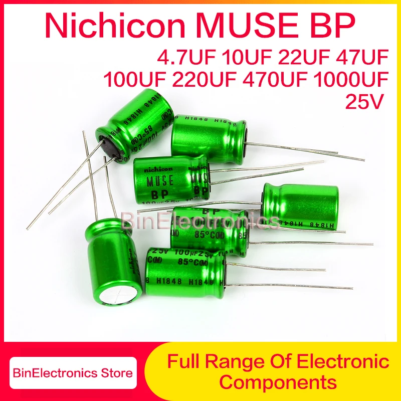 

10Pcs 25V10UF Nichicon MUSE BP ES HiFi Audio Capacitor 4.7uf 22uf 47uf 100uf 220uf 470uf 1000uf 25V Green Electrolytic capacitor