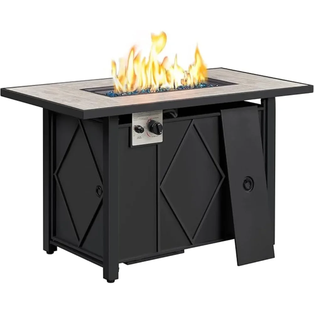 43 Inch Gas Fire Pit Table 50,000 BTU Auto-Ignition 2 in 1 Gas Firepit Ceramic Tabletop Steel Base Pits